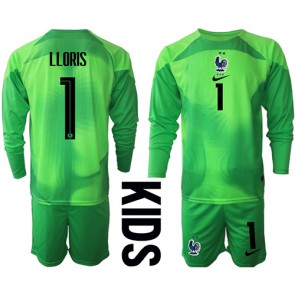 Frankrig Hugo Lloris #1 Målmand Udebanesæt Børn VM 2022 Lange ærmer (+ korte bukser)